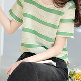 Fashion Striped Short Sleeve Knit T-Shirt