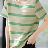 Fashion Striped Short Sleeve Knit T-Shirt