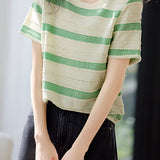 Fashion Striped Short Sleeve Knit T-Shirt