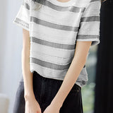 Fashion Striped Short Sleeve Knit T-Shirt