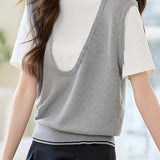 Stitching Faux Two-Piece Short Sleeve Top