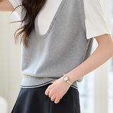 Stitching Faux Two-Piece Short Sleeve Top