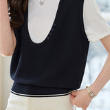 Stitching Faux Two-Piece Short Sleeve Top