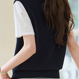 Stitching Faux Two-Piece Short Sleeve Top