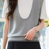 Stitching Faux Two-Piece Short Sleeve Top