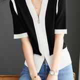 Minimalist Color Block Knit Sweater