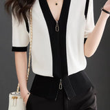 Minimalist Color Block Knit Sweater
