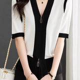 Minimalist Color Block Knit Sweater