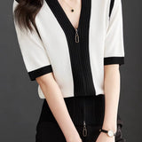 Minimalist Color Block Knit Sweater