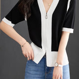 Minimalist Color Block Knit Sweater