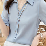 Satin Chiffon Short Sleeve Shirt