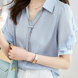 Satin Chiffon Short Sleeve Shirt