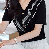 Elegant Lace Patchwork Knit Sweater