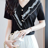 Elegant Lace Patchwork Knit Sweater