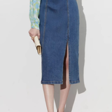 Front Split Loose High-Waisted Denim Skirt