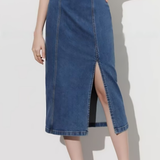 Front Split Loose High-Waisted Denim Skirt