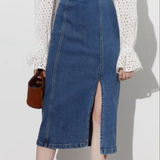 Front Split Loose High-Waisted Denim Skirt
