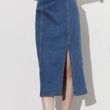 Front Split Loose High-Waisted Denim Skirt