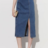 Front Split Loose High-Waisted Denim Skirt