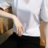 Tulle Beaded Puff Sleeve French Top