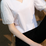 Tulle Beaded Puff Sleeve French Top