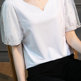 Tulle Beaded Puff Sleeve French Top