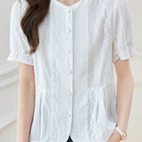 French Round Neck Short Sleeve Shirt