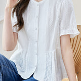 French Round Neck Short Sleeve Shirt