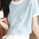 Fresh Jacquard Check Knit Short Sleeve T-Shirt