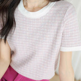 Fresh Jacquard Check Knit Short Sleeve T-Shirt