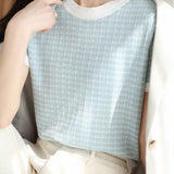 Fresh Jacquard Check Knit Short Sleeve T-Shirt