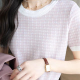 Fresh Jacquard Check Knit Short Sleeve T-Shirt