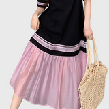 Pleated Color-Block Spliced Dress
