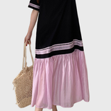 Pleated Color-Block Spliced Dress