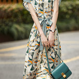 Color-Block Waist-Defined Chiffon Dress
