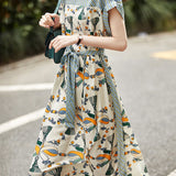 Color-Block Waist-Defined Chiffon Dress