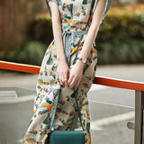 Color-Block Waist-Defined Chiffon Dress