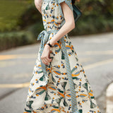 Color-Block Waist-Defined Chiffon Dress