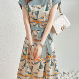 Color-Block Waist-Defined Chiffon Dress