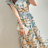 Color-Block Waist-Defined Chiffon Dress