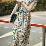 Color-Block Waist-Defined Chiffon Dress