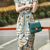 Color-Block Waist-Defined Chiffon Dress