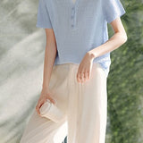 Faux Two-Piece Color-Block Pleated Short Sleeve