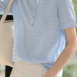 Faux Two-Piece Color-Block Pleated Short Sleeve