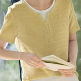 Faux Two-Piece Color-Block Pleated Short Sleeve
