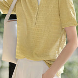 Faux Two-Piece Color-Block Pleated Short Sleeve