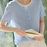 Faux Two-Piece Color-Block Pleated Short Sleeve
