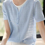 Faux Two-Piece Color-Block Pleated Short Sleeve