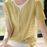 Faux Two-Piece Color-Block Pleated Short Sleeve