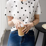 Polka Dot Casual Round Neck T-Shirt